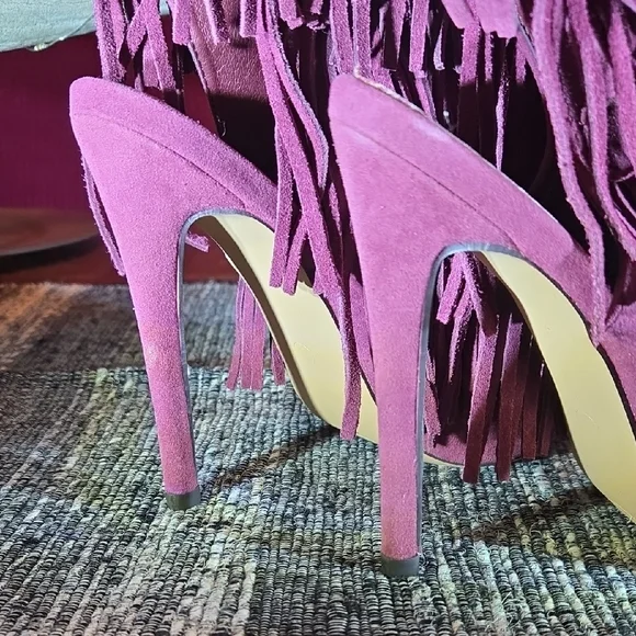 Fringed Peep-Toe Women's Shoes - Pink - Picture 6 of 11